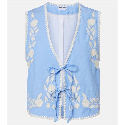 Juliet Dunn gilet in chambray di cotone con ricamo