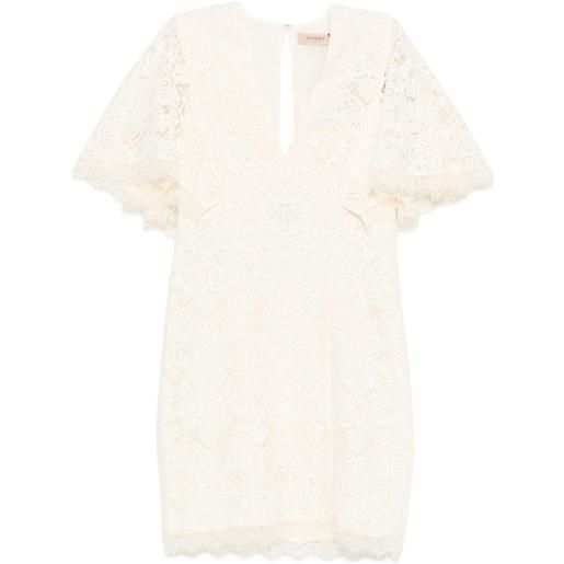TWINSET abito corto in pizzo con scollo a v - toni neutri