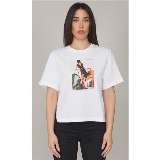 Trussardi t-shirt trussardi boxy fit stampata, colore bianco