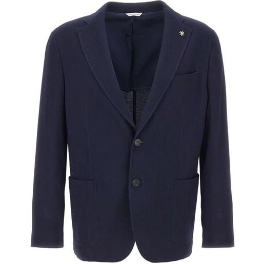 Manuel Ritz blazer con tasche applicate e spilla logo - blu