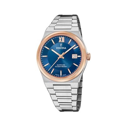 Festina Orologio Uomo Swiss Made F20036/2 - Cassa Acciaio Placcato Oro Rosa, Bracciale Acciaio, Vetro Zaffiro, Impermeabile 10 ATM