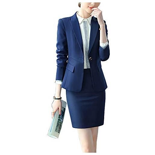 ShiFan tailleur donna elegante cappotto ufficio business blazer top corto ol giacca da abito blu 1 m