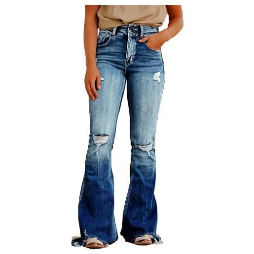 Jeans Donna Zampa D'Elefante Stretch - Vita Alta, Gamba Larga Bootcut, Denim Elasticizzato, Casual Lavoro, Blu