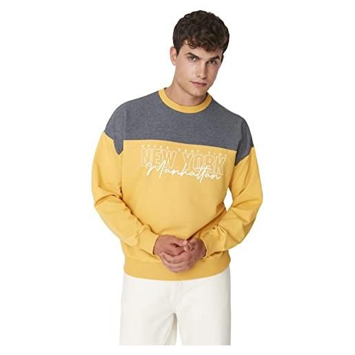 Trendyol felpa oversize uomo girocollo con slogan, senape, s, senape, s