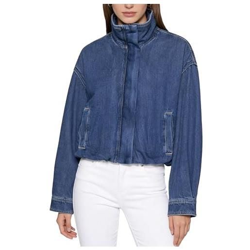 Generic giacca corta in denim da donna, con cerniera, bomber corto in denim, leggera giacca jeans, casual, capispalla autunnale