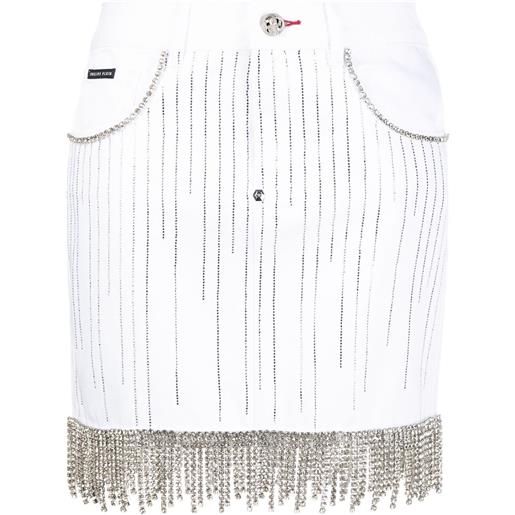 Philipp Plein gonna denim con decorazione - bianco