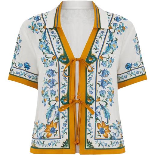 FARM Rio flora tile-pattern blouse - bianco