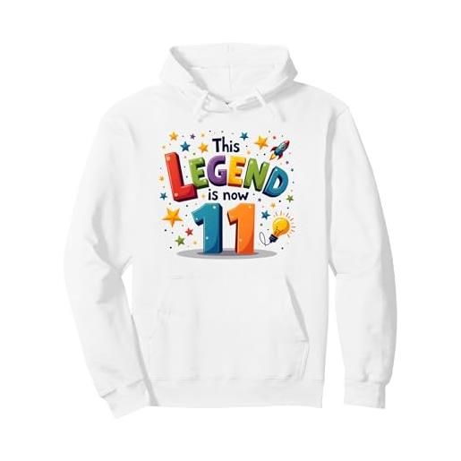 Mademark this legend is now 11 - regalo di compleanno per 11 anni felpa con cappuccio, unisex per adulti, bianco, m