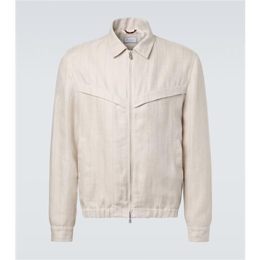 Brunello Cucinelli giacca blouson in lino a righe
