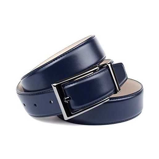 Cintura In Pelle Uomo Anthoni Crown - Blu Scuro, Larga 3.5 Cm, Regolabile E Accorciabile, Fibbia Sganciabile