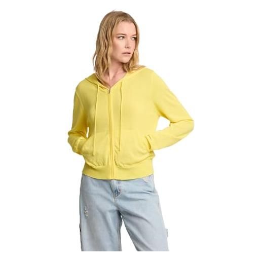 Kocca - felpa con zip e cappuccio donna, tinta unita, scollo a v, colore: giallo acceso, modello: p26pma8361abun0000, taglia: xs