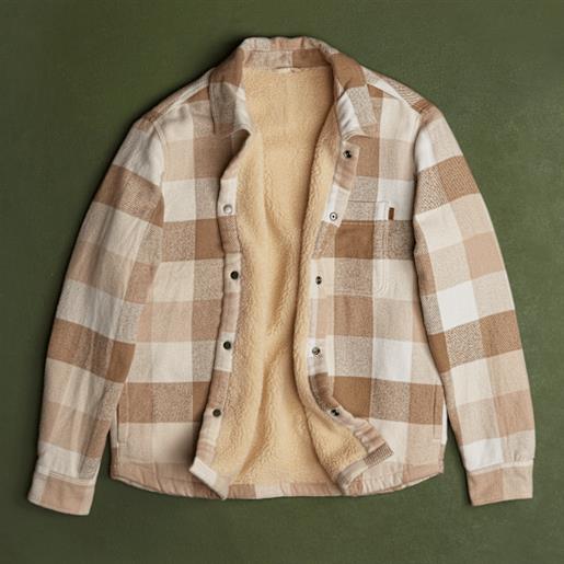 Timberland - overshirt con fodera a pelo lungo da uomo in beige, uomo, beige, taglia: s