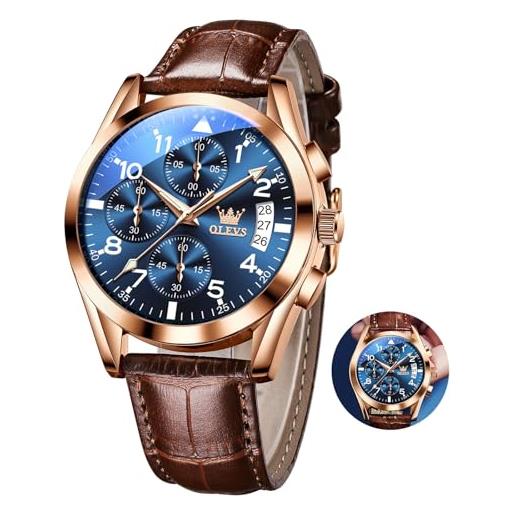 CIVO Orologio Uomo Moda Sport - Pelle Orologi da Polso Marrone Analogico Impermeabile Orologio Nero Quarzo Calendario Regali Eleganti per Uomo