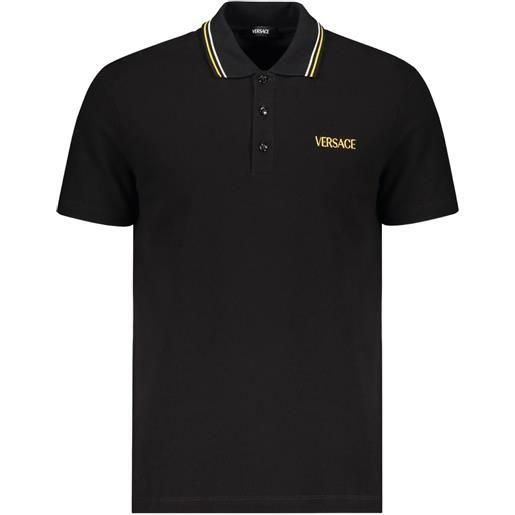 Versace polo in cotone con ricamo logo - nero