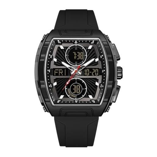 Orologi da uomo Forrader, unici, rettangolari, orologio sportivo da polso con display analogico digitale, doppia visualizzazione del tempo, conto alla rovescia, cronometro, stile punk, design cool