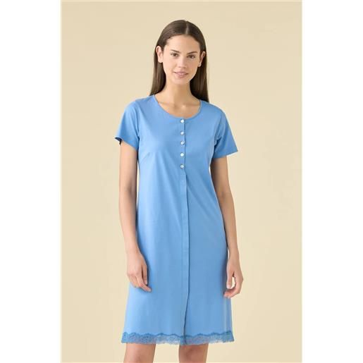 Camicia Da Notte Donna Con Farfalle - Cotone Leggero, Taglie Forti Fino A 62, Blu Melange