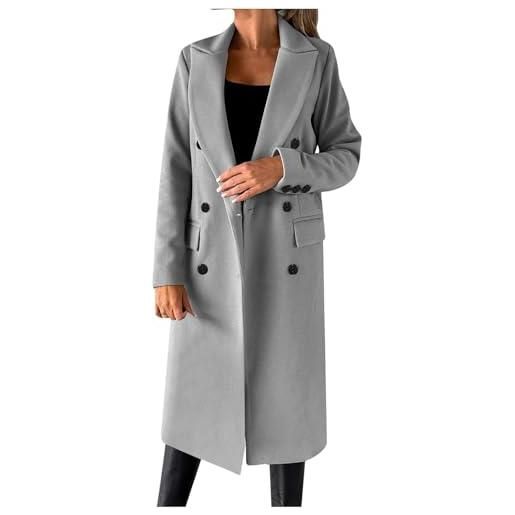 Goolecrimp cappotto invernale da donna in tweed moda doppiopetto giacca a vento lunga elegante tinta unita moda risvolto casual cappotto caldo (nero, s)