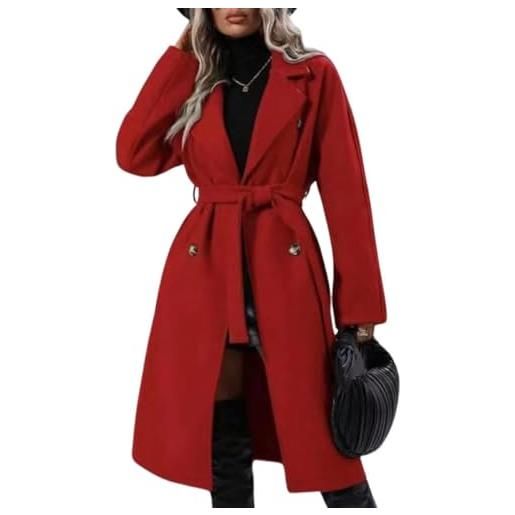 Goolecrimp cappotto doppiopetto in lana da donna elegante cappotto trench casual con risvolto e tasche di media lunghezza cappotto casual in tweed da ufficio (nero, s)