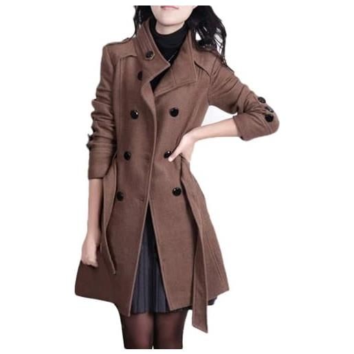 Goolecrimp cappotto invernale da donna in tweed cappotto corto casual da lavoro cappotto doppiopetto con colletto rialzato slim retrò con cintura (nero, xxl)