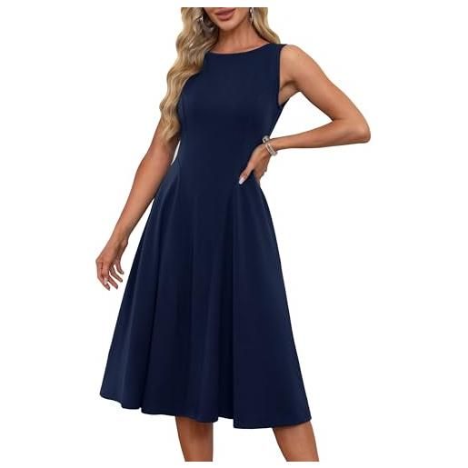 GRACE KARIN abito da cocktail aderente a trapezio elegante da donna stile anni '50 stile retrò vintage senza maniche stile rockabilly con tasche bleu foncé m