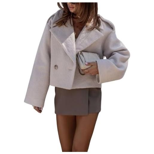 Goolecrimp cappotto corto in tweed da donna moda tendenza risvolto giacca corta monopetto elegante business sciolto casual inverno cappotto caldo (caffè, m)