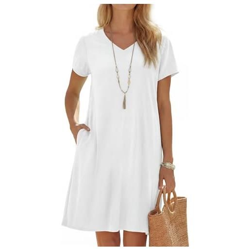 Enmain vestito donna estivo blu navy lino maniche corte scollo v vestiti estivi donna elegante casual spiaggia con tasche midi abito tinta unita per vacanze senza accessori xl