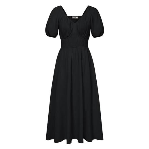 GRACE KARIN donna abito in cotone manica corta scollo a v vita smock vestito linea a casual tasche laterali midi