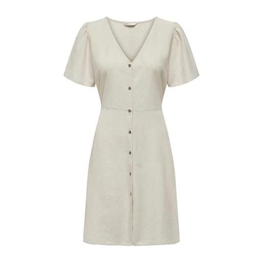ONLY onlvita life linen s/s short dress wvn regular fit abito con cutline in vita e maniche volumetriche, pumice stone. , s