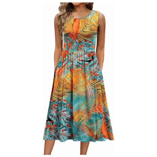 ABINGOO donna spiaggia senza maniche abito estivo casual tunica lungo abito scollo rotondo boho abiti con tasche(giallo, xxl)