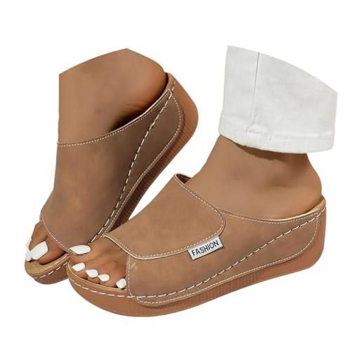 Sandali da Donna Ciabatte Pantofole Scarpe Mocassino Sandali con Plateau e Zeppa con Supporto per Arco Scarpe da Passeggio Casual da Spiaggia Comode Estive,Grigio,US6/EU37