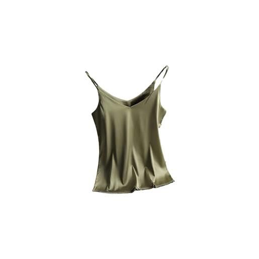 REHJJDFD donne spaghetti strap top donne capezzoli scollo a v base bianco cami senza maniche in raso di seta canotte da donna, bianco, xl
