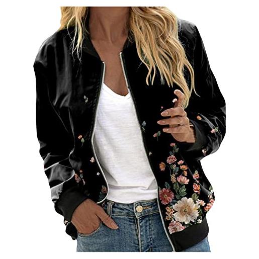 GORGLITTER Giacca Bomber Floreale Donna - Autunnale, Leggera Con Zip, Colletto Baseball E Manica Lunga, Taglie Forti (0XL-4XL)