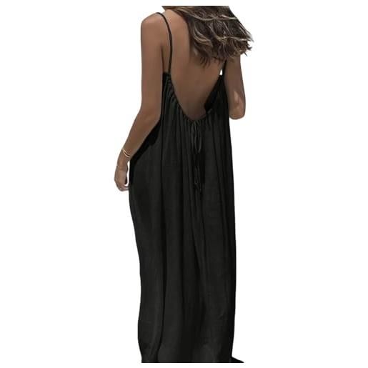 Jeeeun backless cami dresses for women sleeveless spaghetti strap flowy casual lounge dress with feminine fit (black, l)
