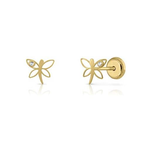 Orecchini oro 18 k, bimba/donna libellula oro bicolore con