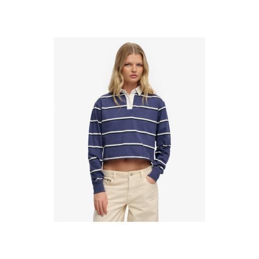 Superdry per donna. W6012175a polo da rugby a righe blu navy [3332114], casual, cotone, manica lunga