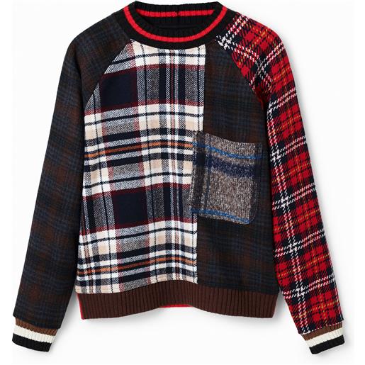 Desigual, felpa lana scozzese, outlet, marrone, s