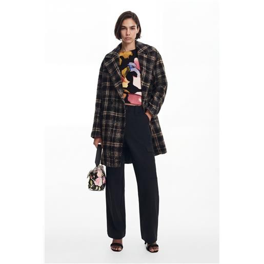 Desigual, cappotto corto a quadri, outlet, nero, l