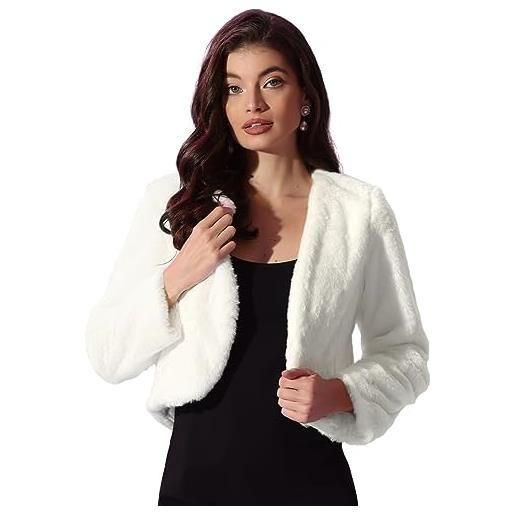 Allegra K coprispalle da sera da donna, abito da sposa fuzzy formale in pelliccia sintetica bolero giacca, bianco, l