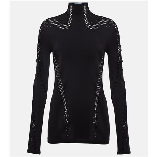 Mugler top a collo alto in mesh traforato