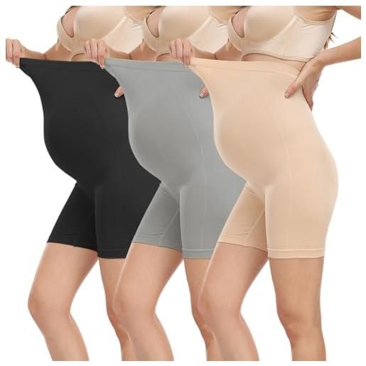 AOOPOO leggins premaman donna pantaloncini gravidanza sopra la pancia shapewear cotone maternità pantaloni sottogonna maternity shorts 3 pack
