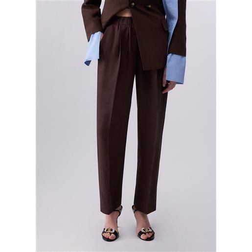 Liu jo pantaloni in misto lino, marrone scuro