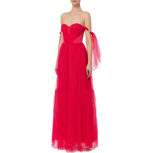 ELISABETTA FRANCHI abito red carpet in tulle con volant sulle maniche - ab46532e2 - fuxia
