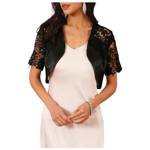 WOMLAYOUT donna coprispalle in pizzo elegante bolero raso, a maniche corte, elegante da cocktail cardigan corto nero xxl