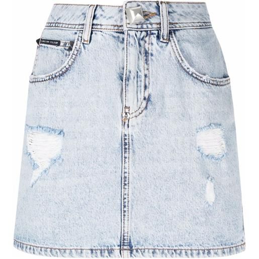 Philipp Plein minigonna denim con effetto vissuto - blu