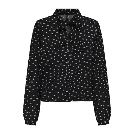 ONLY onlnova life vis l/s tyla bow top, nero, l donna