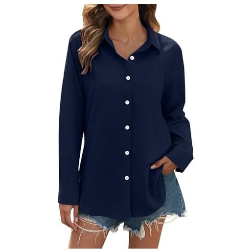 Generico maglietta cotone donna maniche lunghe estate estive camicette a v scollo tinta unita classico canotta floreale per lavorare fuori dall'ufficio camicia donna manica lunga fantasia