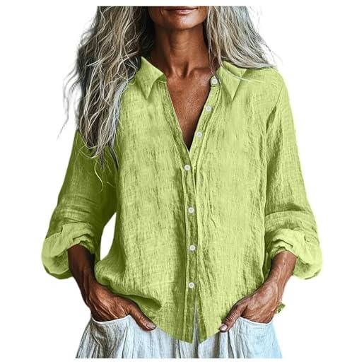 Camicetta Donna In Cotone E Lino – Maniche Corte, Scollo A V, Oversize – Stampa Mandala – Taglie M-2XL