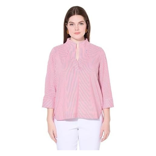 Ulla Popken tunica a righe con scollo montante, retro più lungo e maniche a 3/4 rosa 46+ 836695803-46+