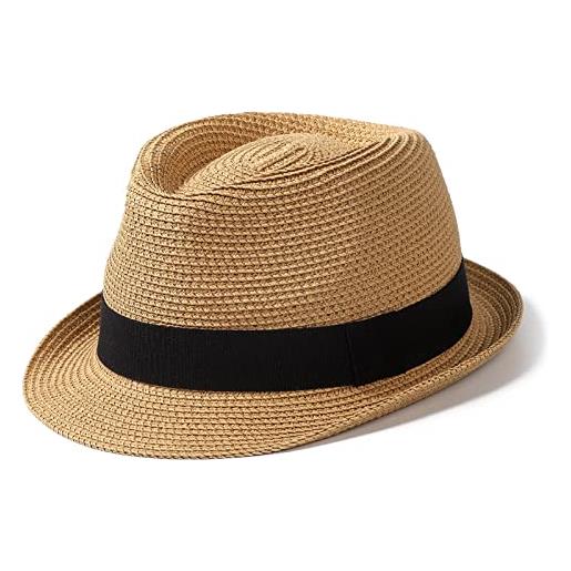 Hcimooy cappello di paglia a tesa corta da donna cappello panama fedora beach sun trilby per le vacanze cappello estivo arrotolabile da uomo…