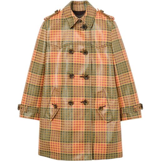 Burberry trench summerside corto a quadri effetto rafia con finitura cerata - arancione